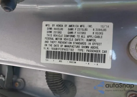 2015 Acura Tlx from USA, damaged, VIN 19UUB1F33FA007192